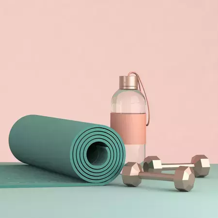 Workout showing a water bottle and yoga mat