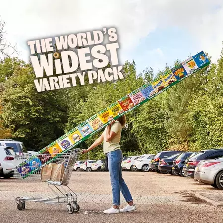 Person with the World's Widest Variety Pack in a trolley