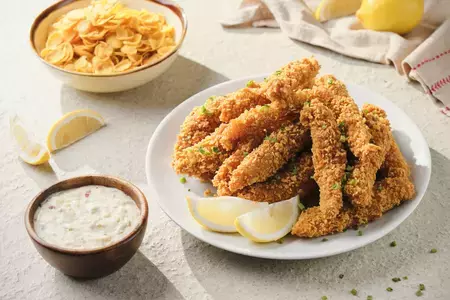 Corn Flakes Coated Fish Fingers with Garlic Cream Dip Corn Flakes Coated Fish Fingers with Garlic Cream Dip