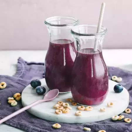 Blueberry and banana smoothie in a glass