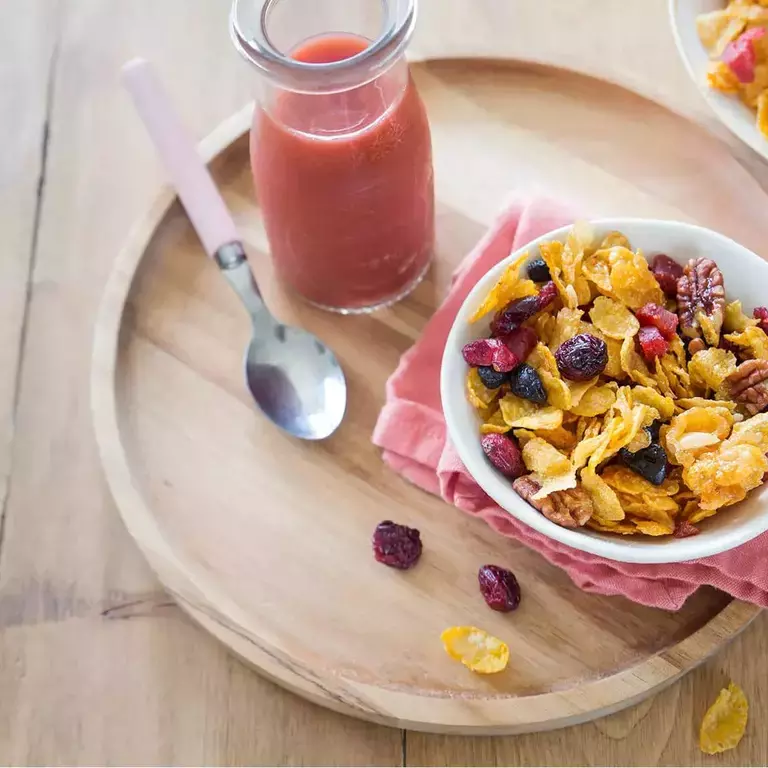 Gluten free flakes and fruit breakfast bowl