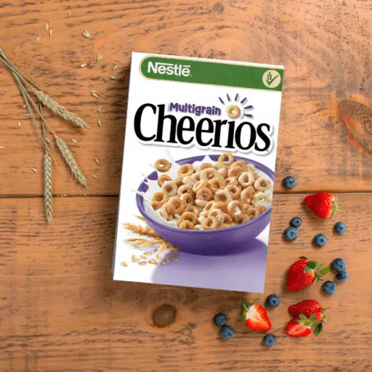 A box of Cheerios Multigrain cereal on the table